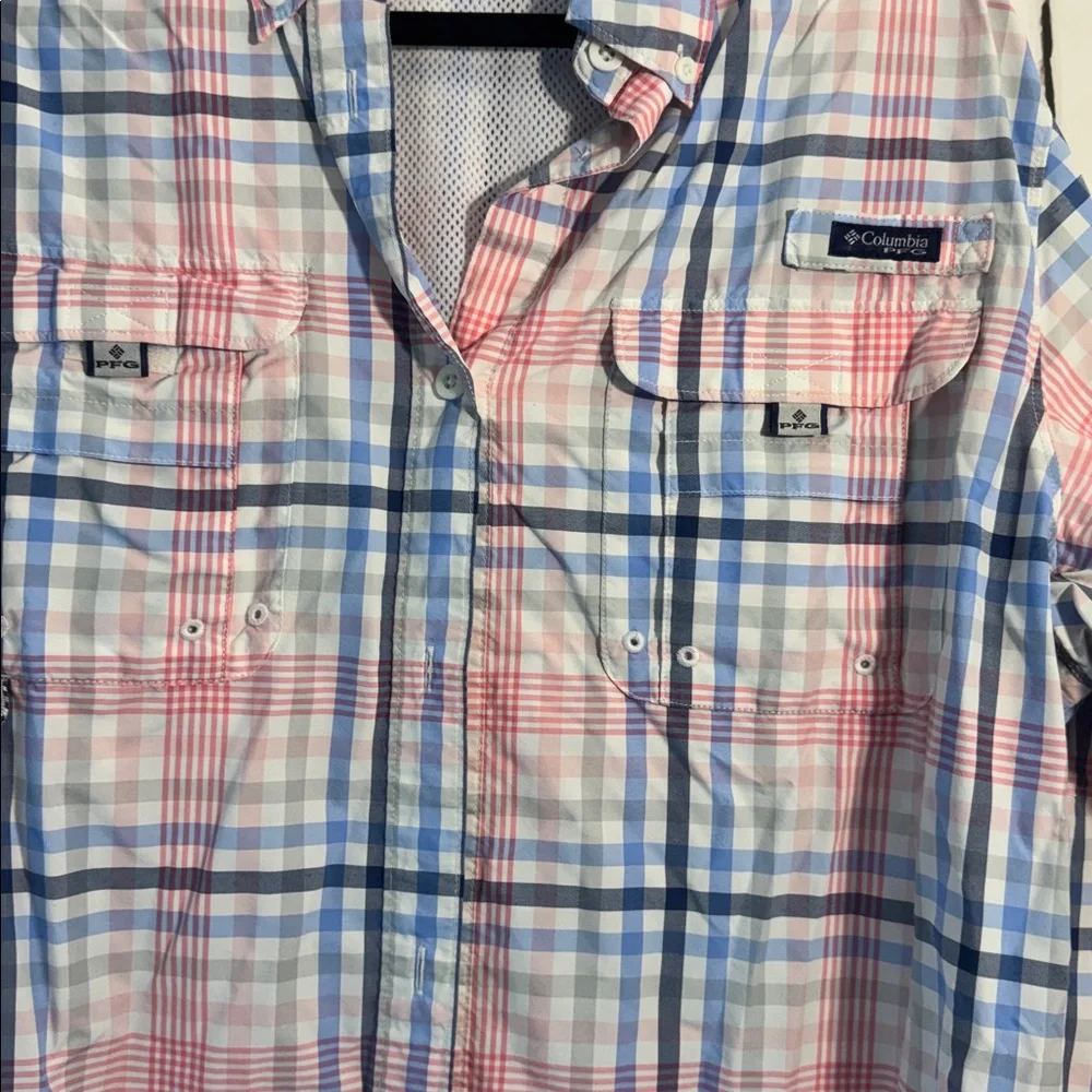 Columbia Women’s Sporty Button Down Plaid Shirt - Pink, Blue, and White. - Picture 5 of 8